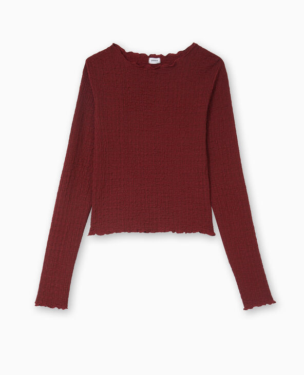 Top manches longues en tissu reliéfé bordeaux - Pimkie