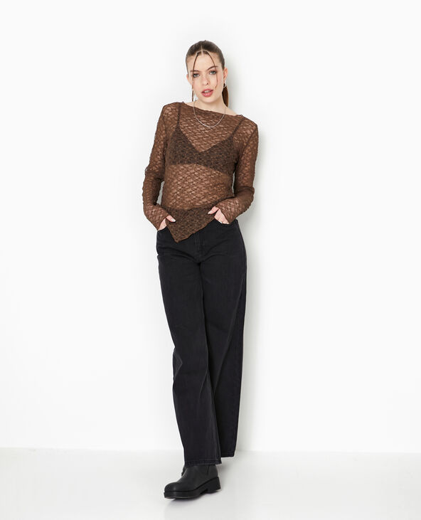 Top manches longues en dentelle marron - Pimkie