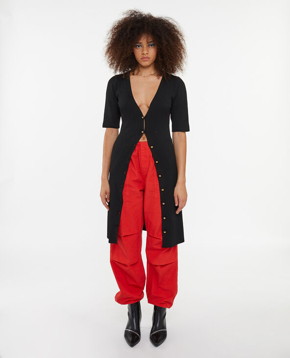 Robe courte boutonnée en maille côtelée noir - Pimkie