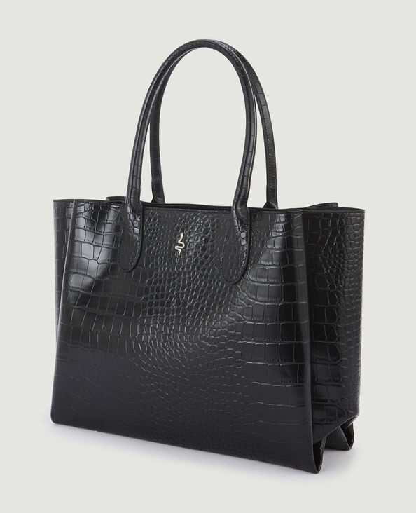 Grand cabas en simili effet croco noir - Pimkie