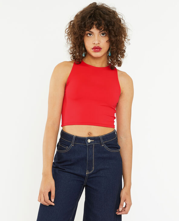 Top court avec cut out et laçage dos rouge - Pimkie