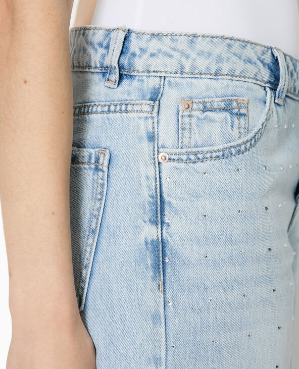 Jean droit taille basse avec strass bleu clair - Pimkie