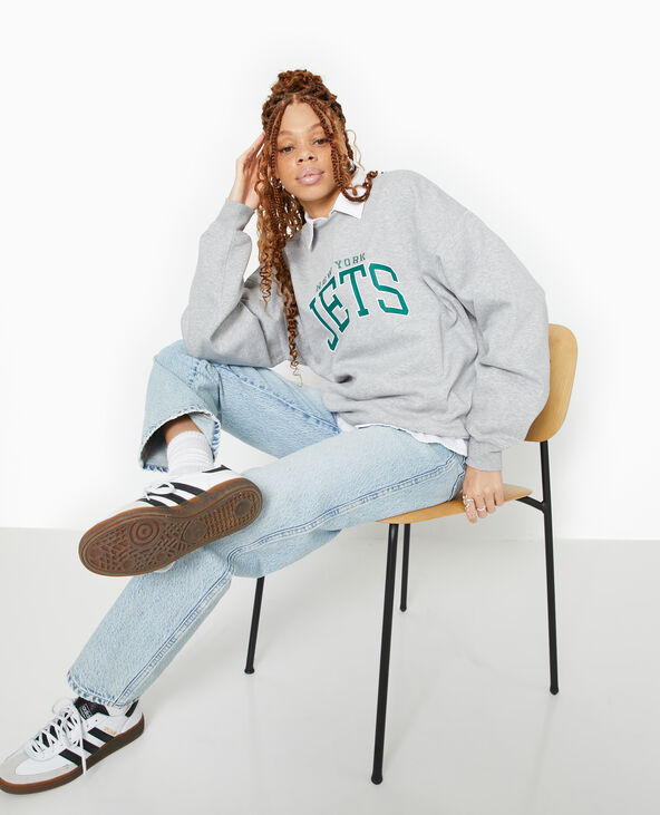 Sweat oversize avec print et broderie JETS gris chiné - Pimkie