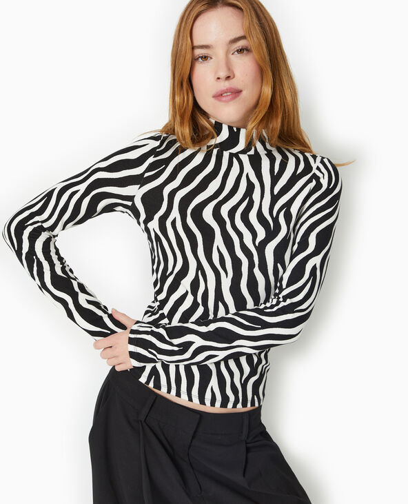 Top manches longues col montant motif léopard blanc - Pimkie