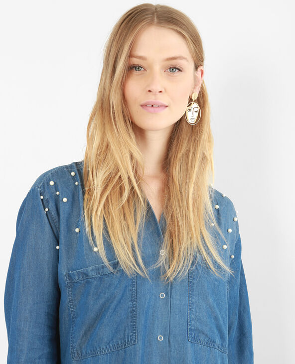 Robe chemise à perles bleu foncé - Pimkie