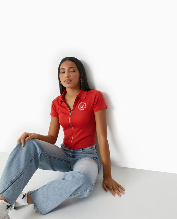 Polo zippé en maille côtelée rouge - Pimkie