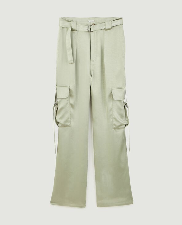 Pantalon cargo en satin vert kaki - Pimkie