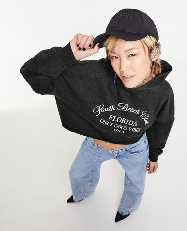 Sweat cropped avec capuche gris foncé - Pimkie