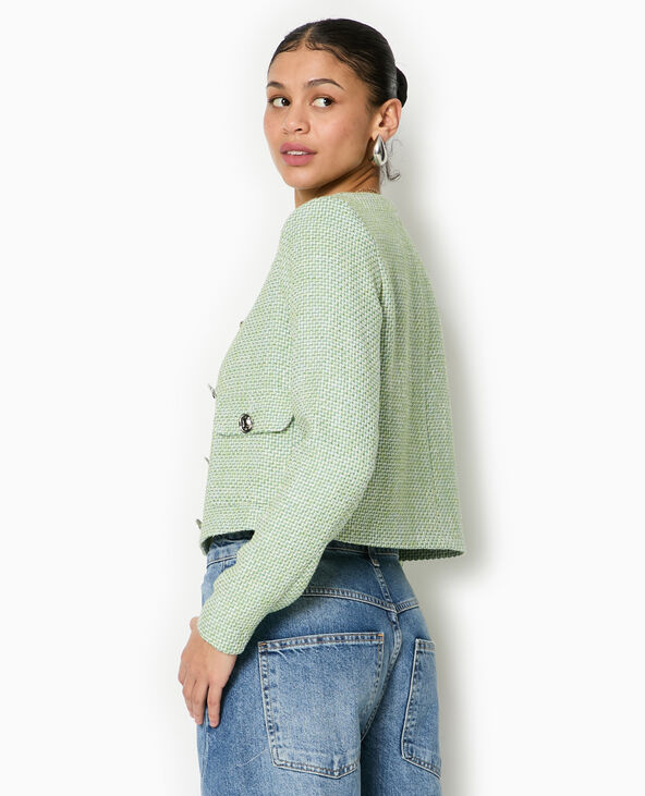 Veste courte et droite en tweed vert - Pimkie