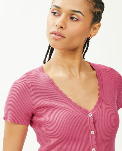 Top boutonné maille côtelée rose - Pimkie