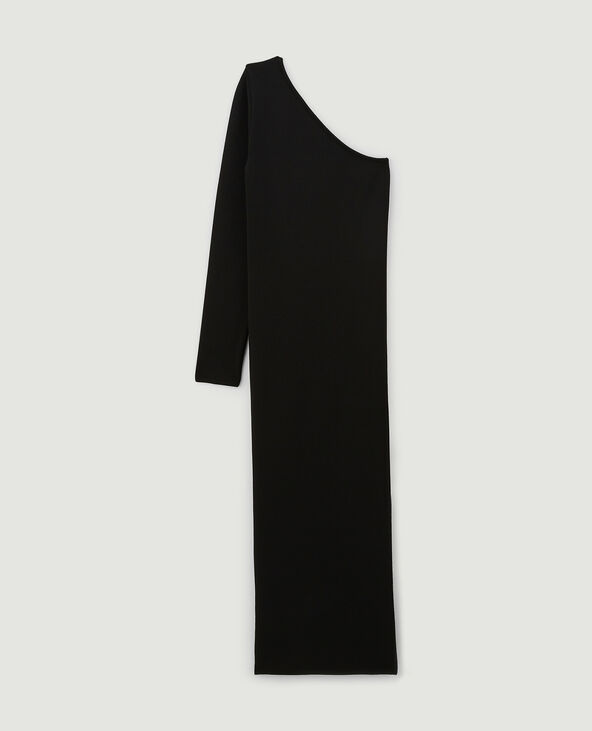 Robe longue one shoulder en maille noir - Pimkie
