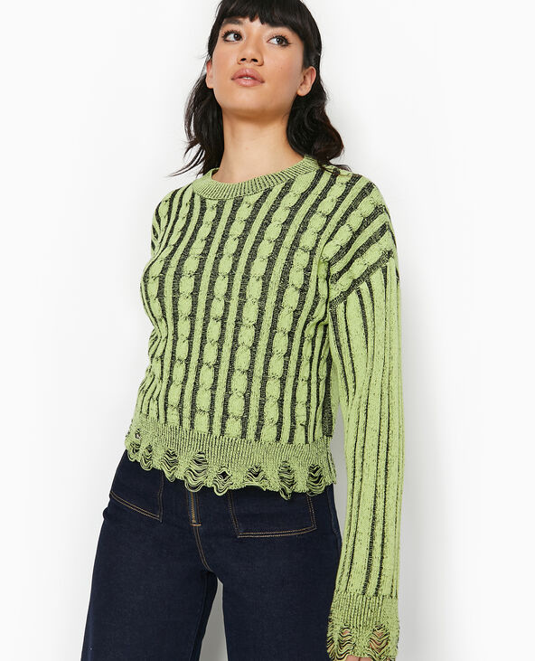 Pull en maille fantaisie avec effet destroy jaune - Pimkie