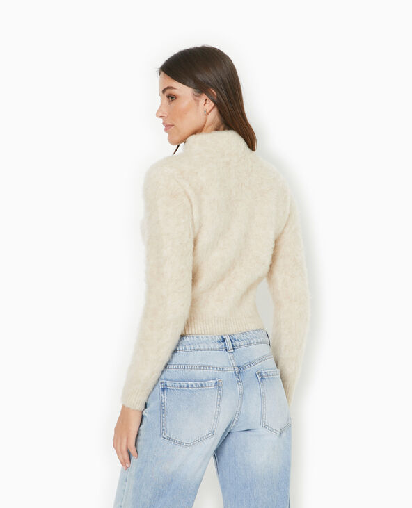 Pull en maille poilue avec perles cousues blanc - Pimkie