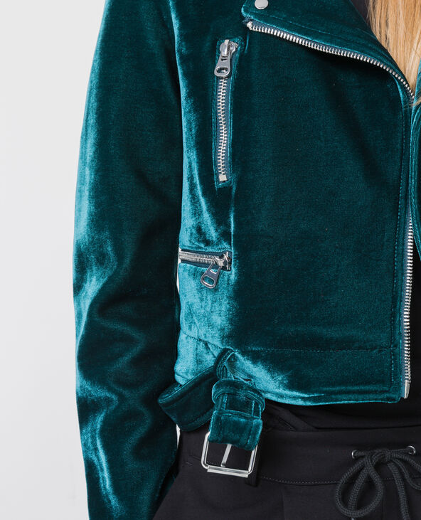 Veste biker effet velours vert foncé - Pimkie