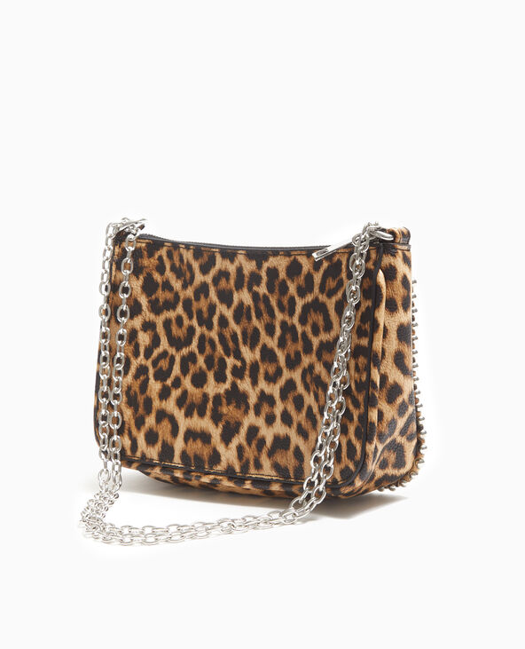 Sac pochette motif léopard avec chaînette et clous camel - Pimkie