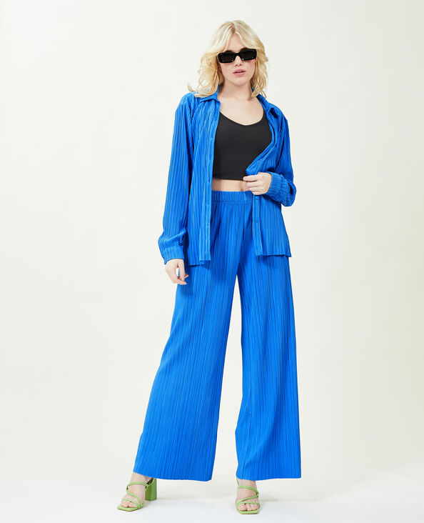 Pantalon large maille plissée bleu - Pimkie