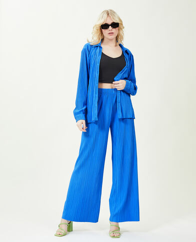 Pantalon large maille plissée bleu - Pimkie