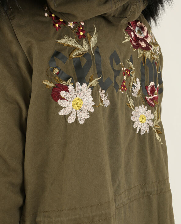 Parka longue brodée vert kaki - Pimkie