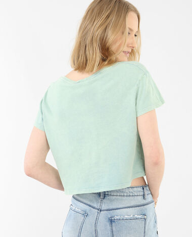 T-shirt cropped à message vert de gris - Pimkie