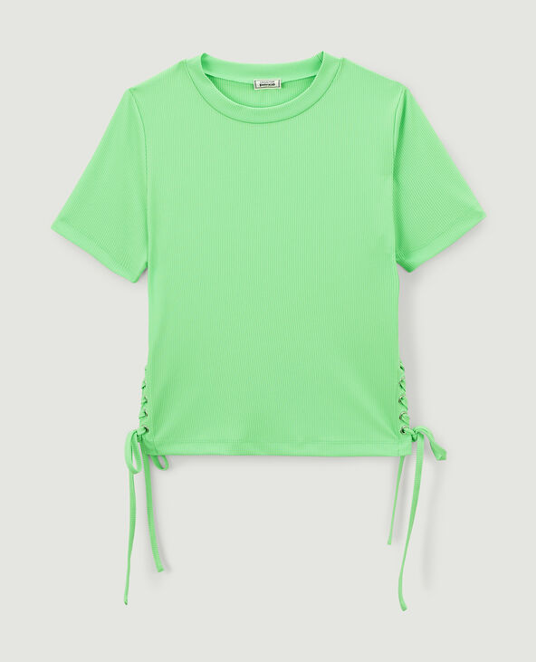 Top en maille côtelée avec lacets vert - Pimkie