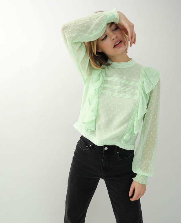 Blouse dentelle et volants vert - Pimkie