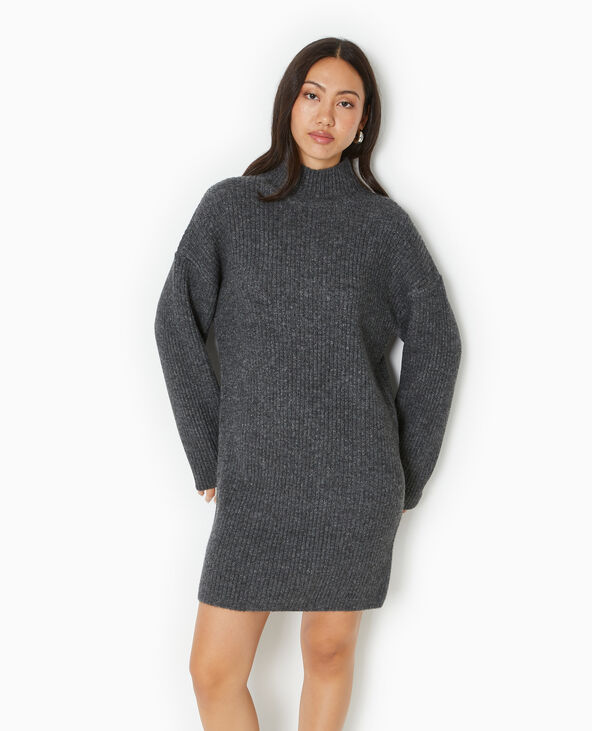 Robe courte en maille côtelée gris foncé - Pimkie