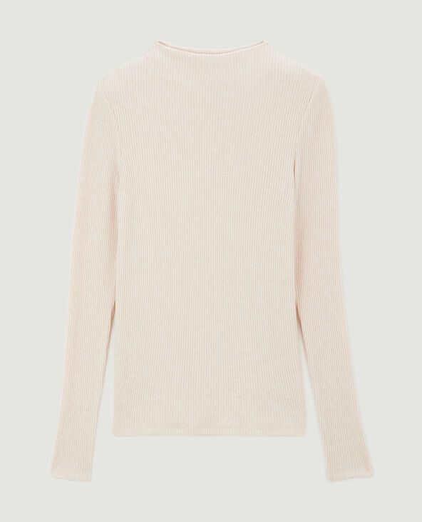 Pull fin en maille côtelée col cheminée beige - Pimkie