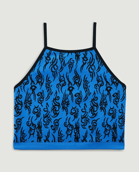 Top côtelé motif années 2000 bleu électrique - Pimkie