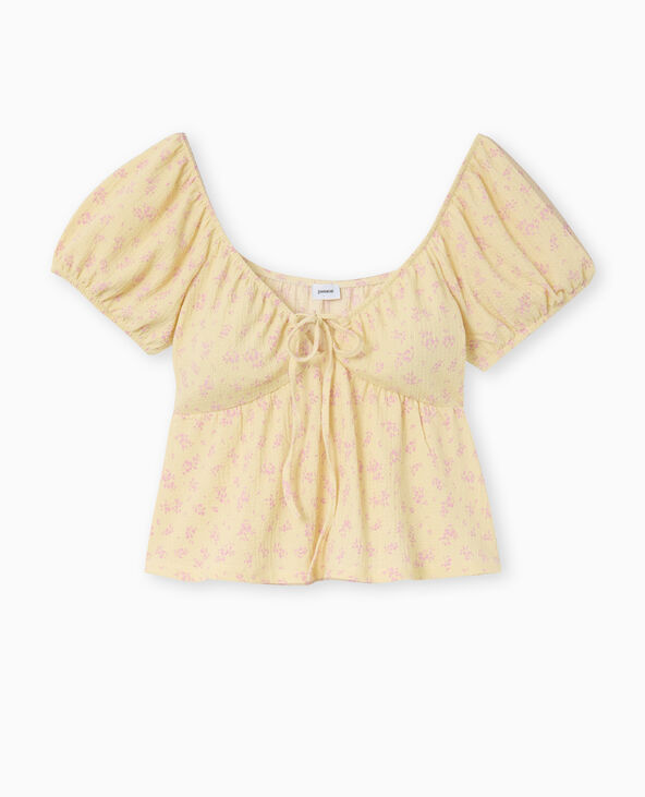 T-shirt manches ballons avec nouette jaune - Pimkie