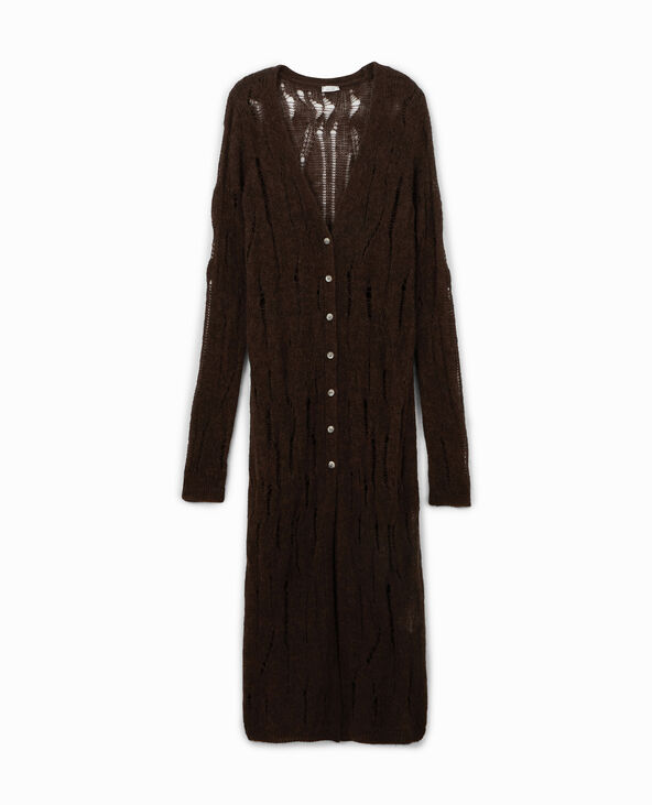 Gilet long en maille ajourée effet destroy marron - Pimkie