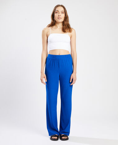 Pantalon large maille reliefée bleu électrique - Pimkie
