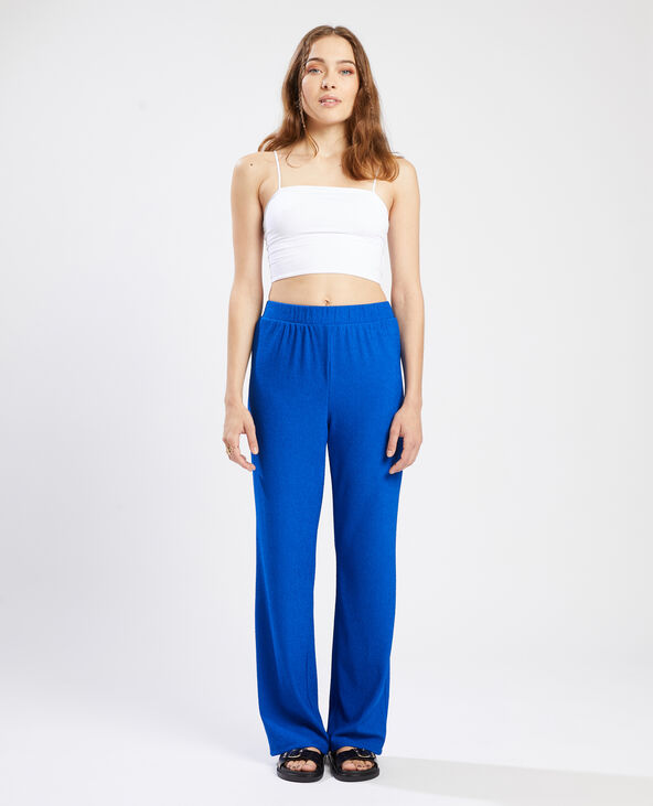Pantalon large maille reliefée bleu électrique - Pimkie