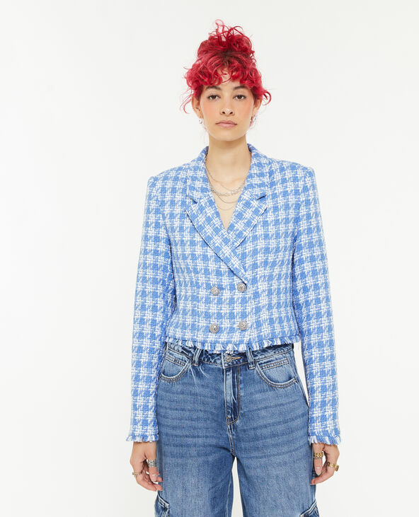 Veste effet tweed pied-de-poule bleu - Pimkie