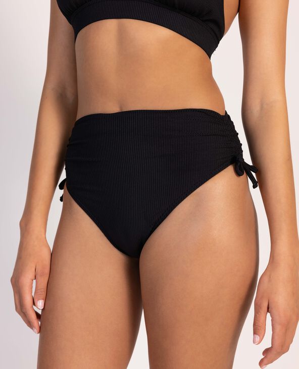 Bas de maillot culotte haute avec fronces et nouettes noir - Pimkie