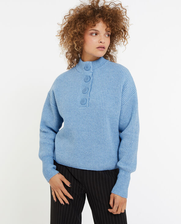 Pull grosse maille avec col boutonné bleu - Pimkie