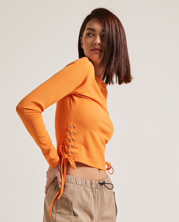 Top maille côteléee avec lacets orange - Pimkie