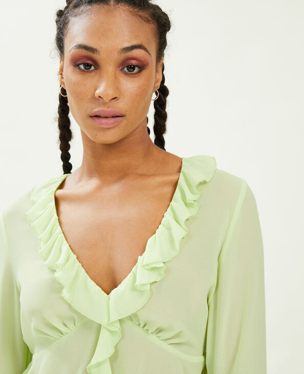 Blouse avec volants en voile vert anis - Pimkie