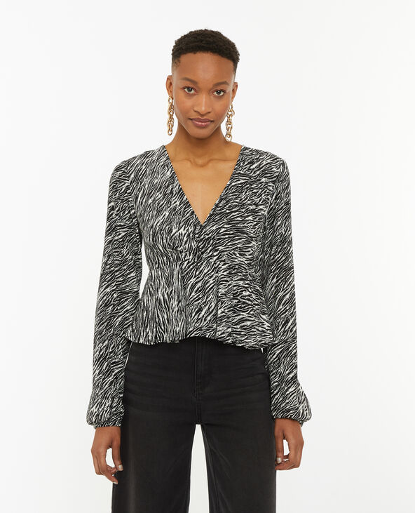Blouse cache-cœur en tissu fluide noir - Pimkie