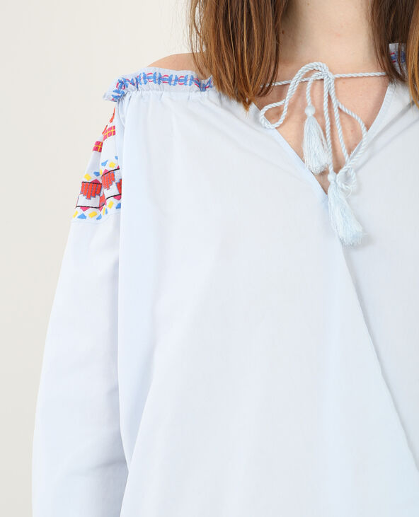 Blouse folk brodée bleu - Pimkie