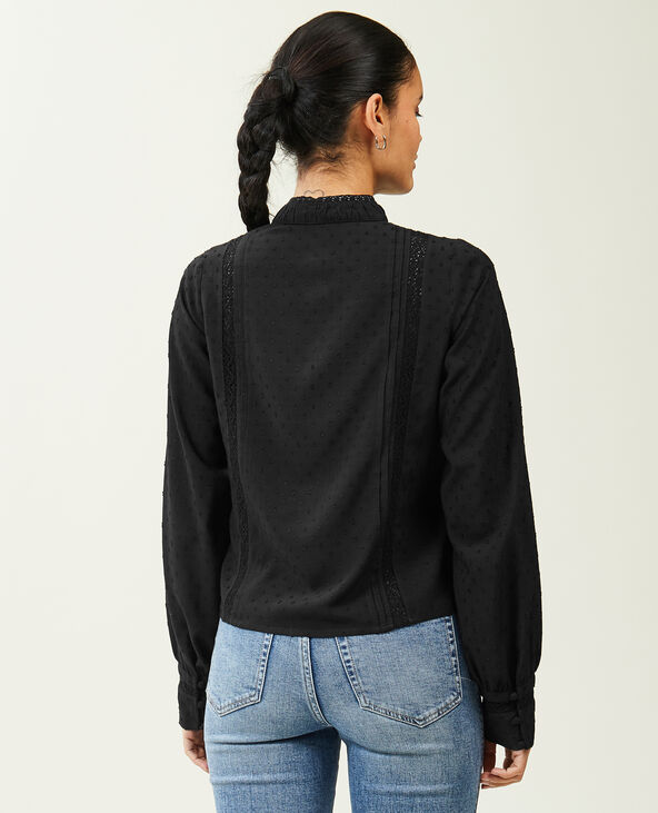 Blouse dentelle et plumetis noir - Pimkie