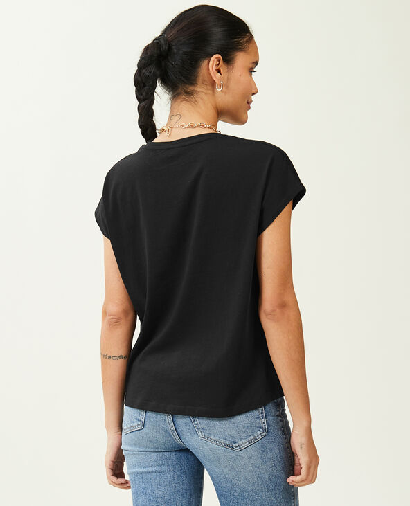 T-shirt col V manches courtes noir - Pimkie