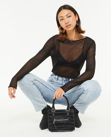 Top manches longues en maille transparente noir - Pimkie