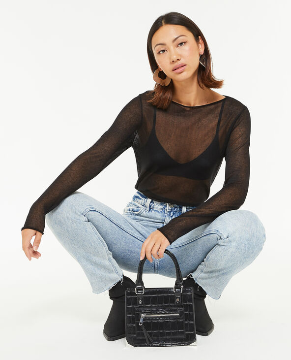 Top manches longues en maille transparente noir - Pimkie