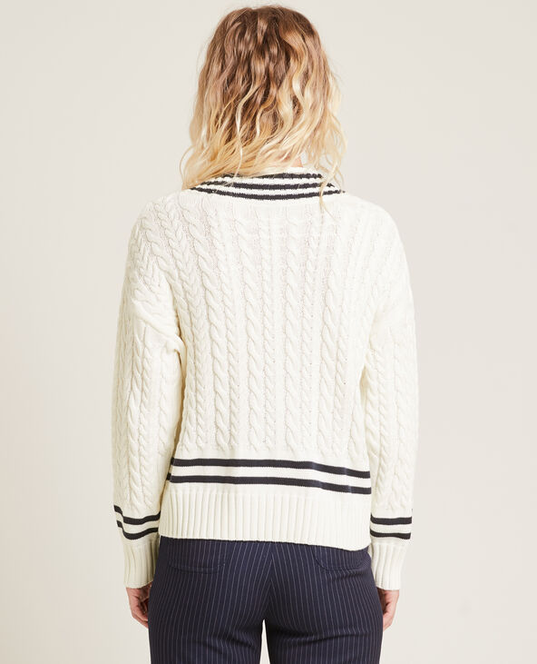 Pull maille torsadée col V blanc - Pimkie