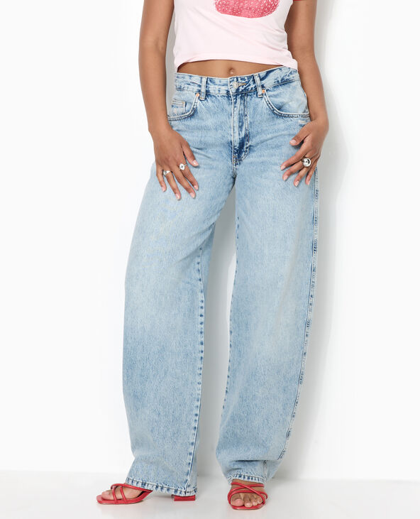 Jean barrel taille haute avec effets d'usure jaune ocre - Pimkie