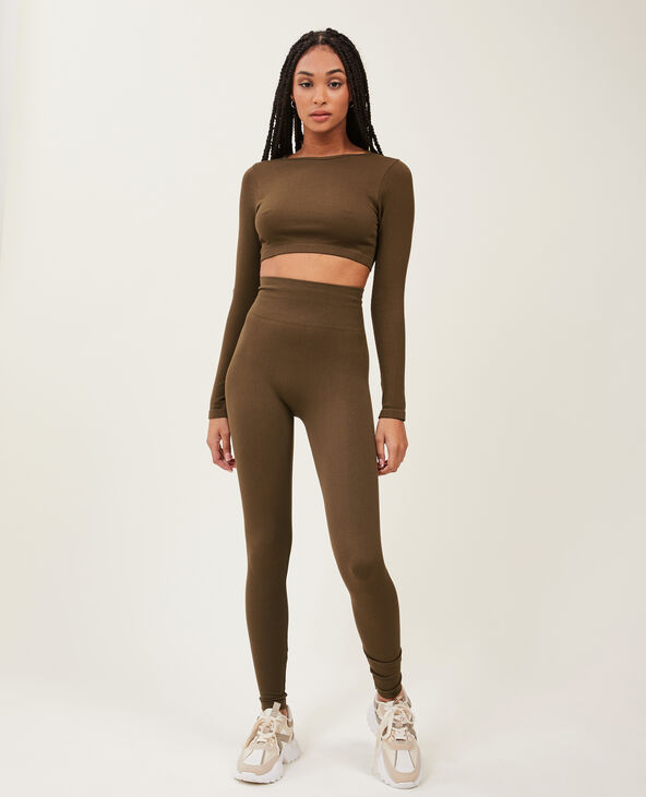 Legging en maille côtelée sans couture marron - Pimkie