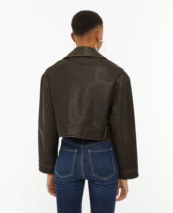 Blouson motard court en simili marron - Pimkie