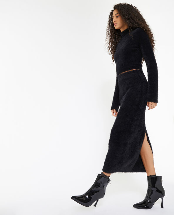Jupe longue en maille fluffy et poilue noir - Pimkie