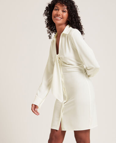 Robe chemise courte effet froncé blanc - Pimkie
