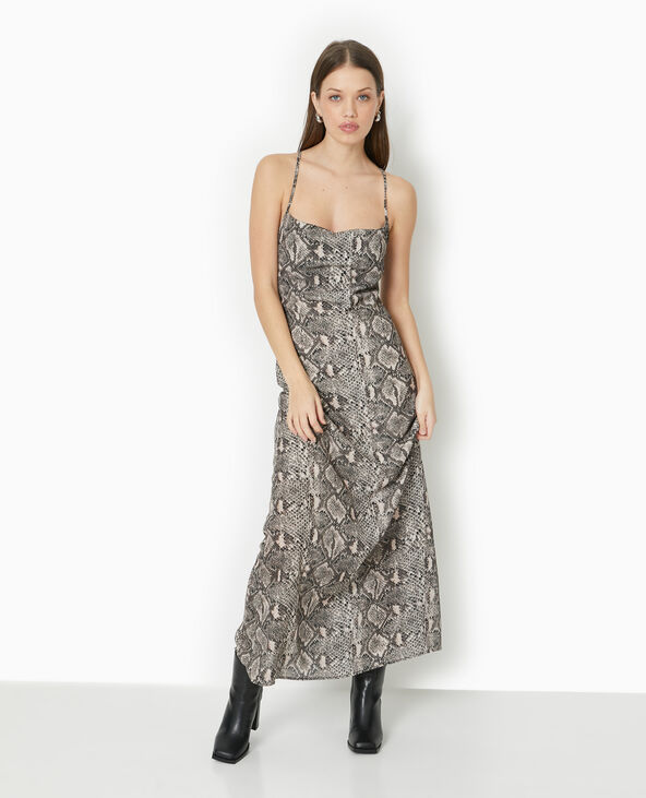 Robe longue à bretelles col bénitier motif python blanc - Pimkie